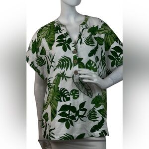 Calligraphie Anthropologie Tropical Linen short Sleeve Top Size XL.  E87